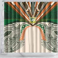 Cook Islands Rugby League Shower Curtain Polynesian and Tatau Tribal Art - Retro Palette
