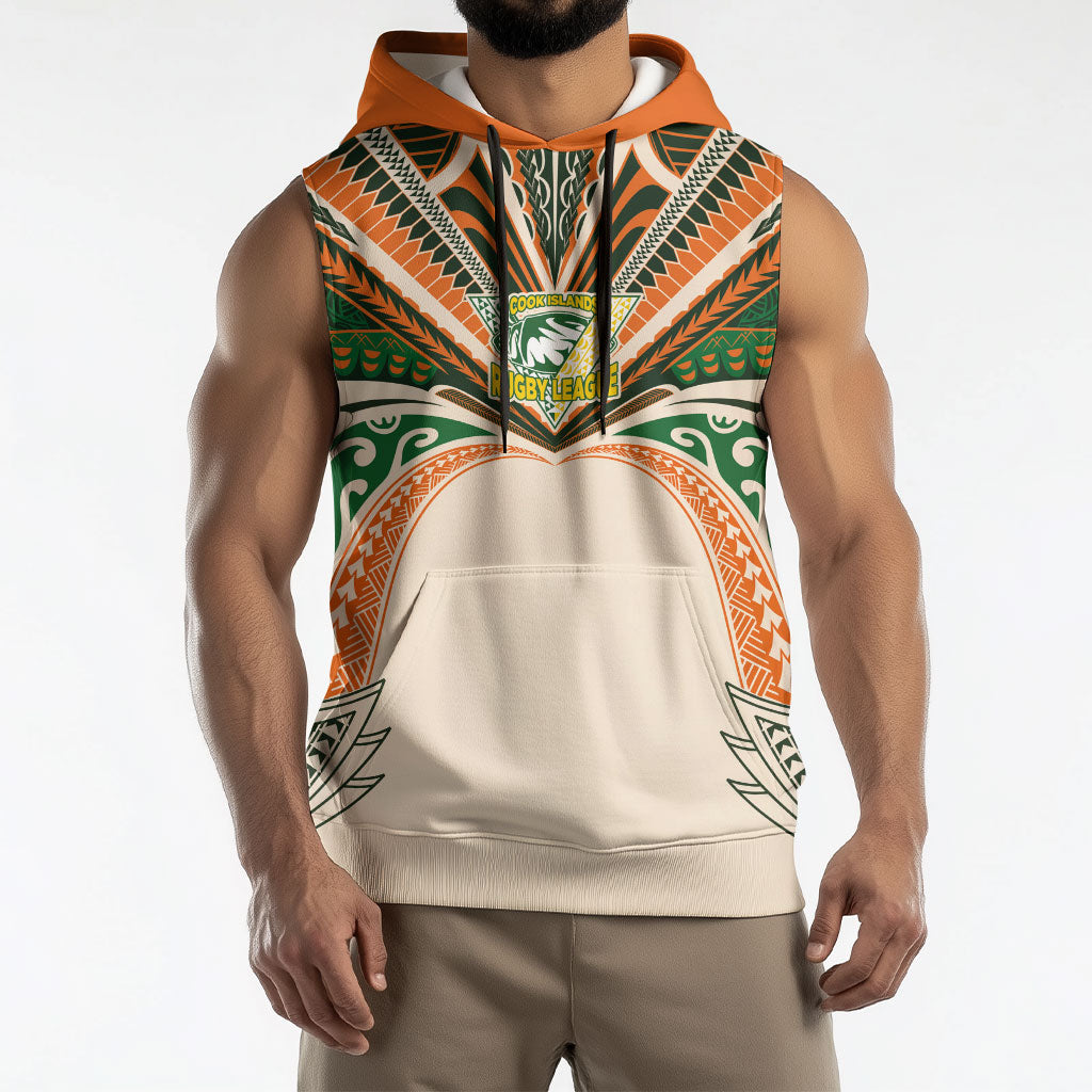 Cook Islands Rugby League Custom Sleeveless Hoodie Polynesian and Tatau Tribal Art - Retro Palette