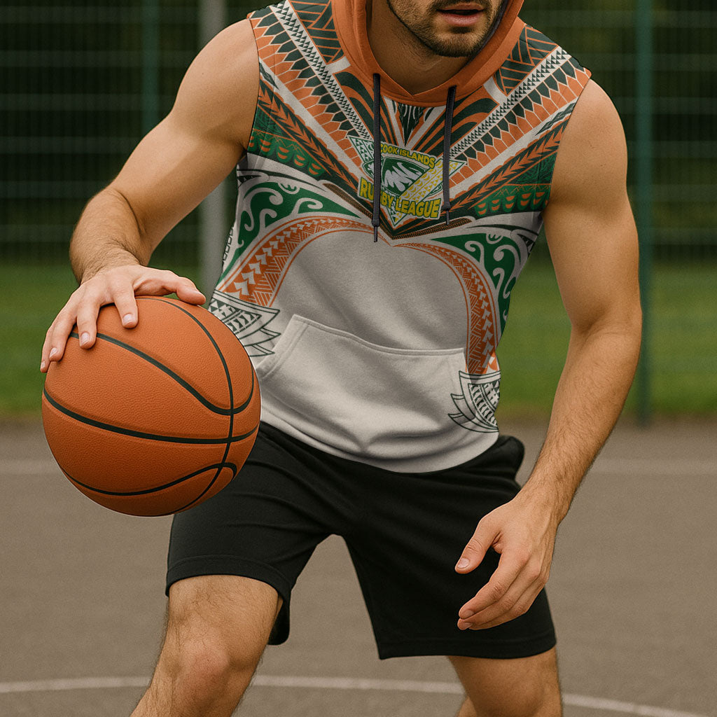 Cook Islands Rugby League Custom Sleeveless Hoodie Polynesian and Tatau Tribal Art - Retro Palette