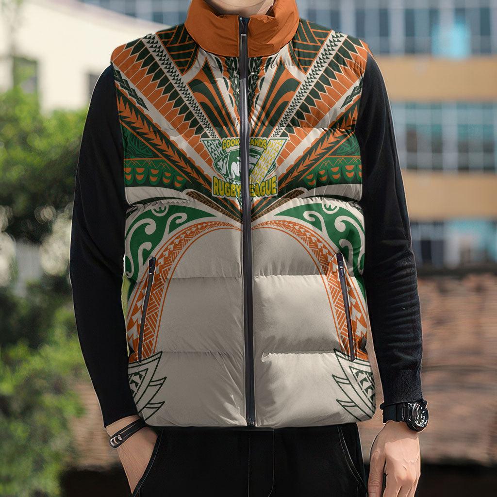 Cook Islands Rugby League Custom Sleeveless Puffer Jacket Polynesian and Tatau Tribal Art - Retro Palette LT03 - Polynesian Pride