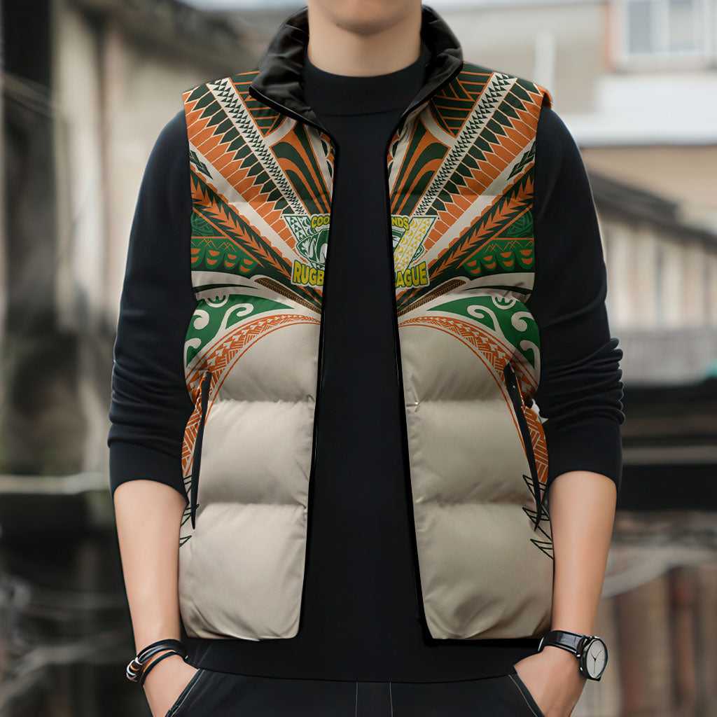 Cook Islands Rugby League Custom Sleeveless Puffer Jacket Polynesian and Tatau Tribal Art - Retro Palette LT03 - Polynesian Pride