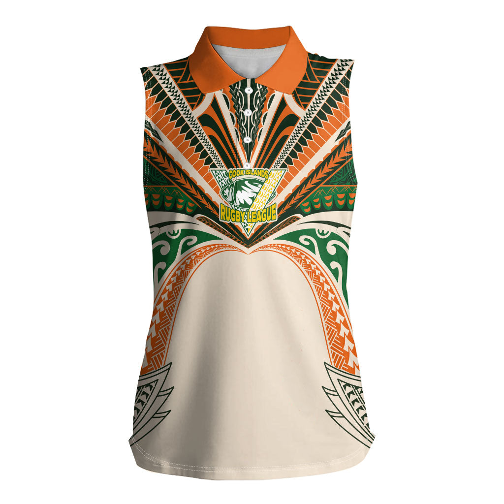 Cook Islands Rugby League Custom Women Sleeveless Polo Shirt Polynesian and Tatau Tribal Art - Retro Palette