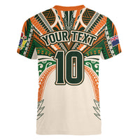 Cook Islands Rugby League Custom Women V-Neck T-Shirt Polynesian and Tatau Tribal Art - Retro Palette