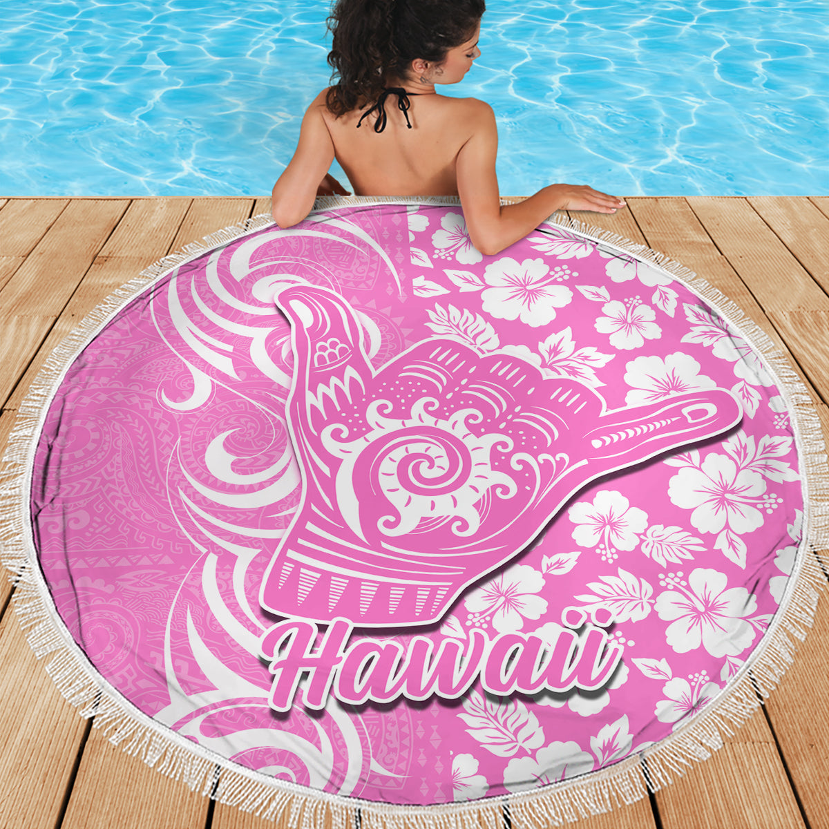 Hawaii Kauai Island Beach Blanket Hibiscus Pattern Seamless Tribal Simple Pink LT03 - Wonder Print Shop