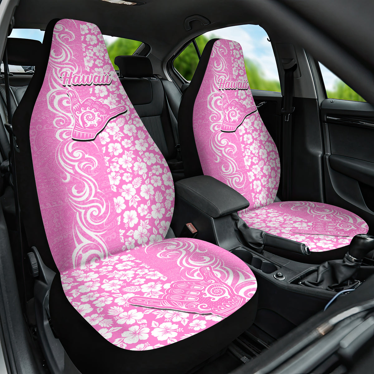 Hawaii Kauai Island Car Seat Cover Hibiscus Pattern Seamless Tribal Simple Pink LT03 One Size Pink - Polynesian Pride