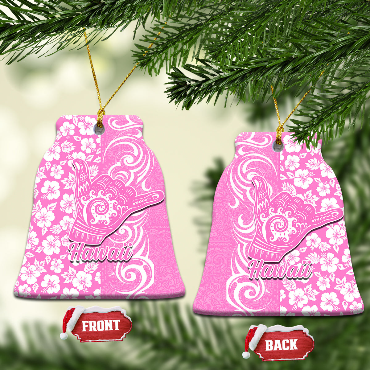 Hawaii Kauai Island Ceramic Ornament Hibiscus Pattern Seamless Tribal Simple Pink LT03 - Polynesian Pride