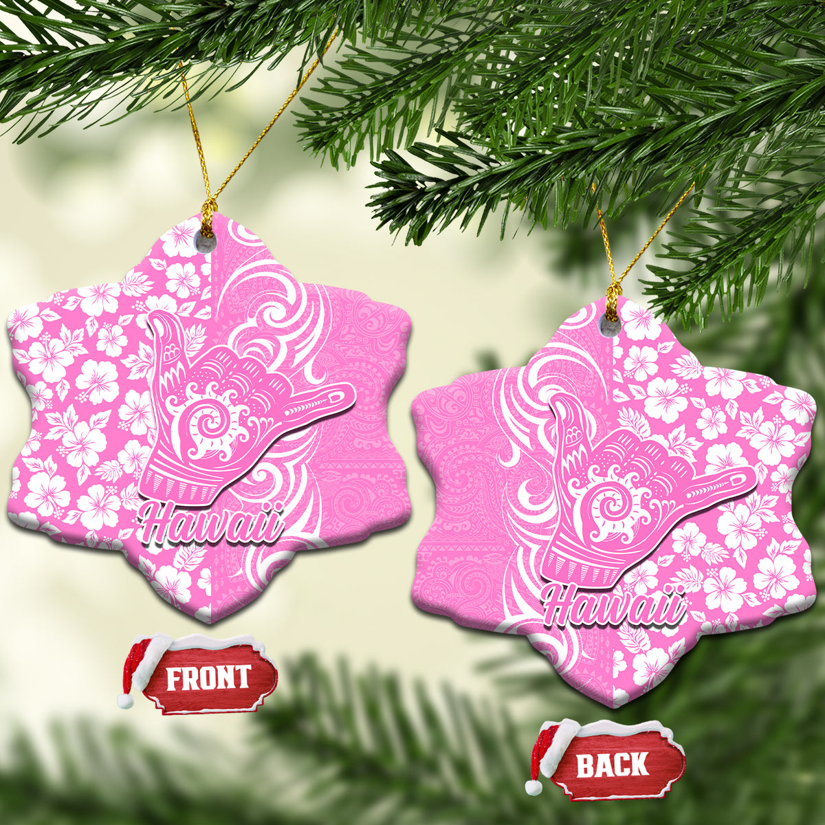 Hawaii Kauai Island Ceramic Ornament Hibiscus Pattern Seamless Tribal Simple Pink LT03 - Polynesian Pride