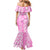Hawaii Kauai Island Family Matching Mermaid Dress and Hawaiian Shirt Hibiscus Pattern Seamless Tribal Simple Pink LT03 - Polynesian Pride
