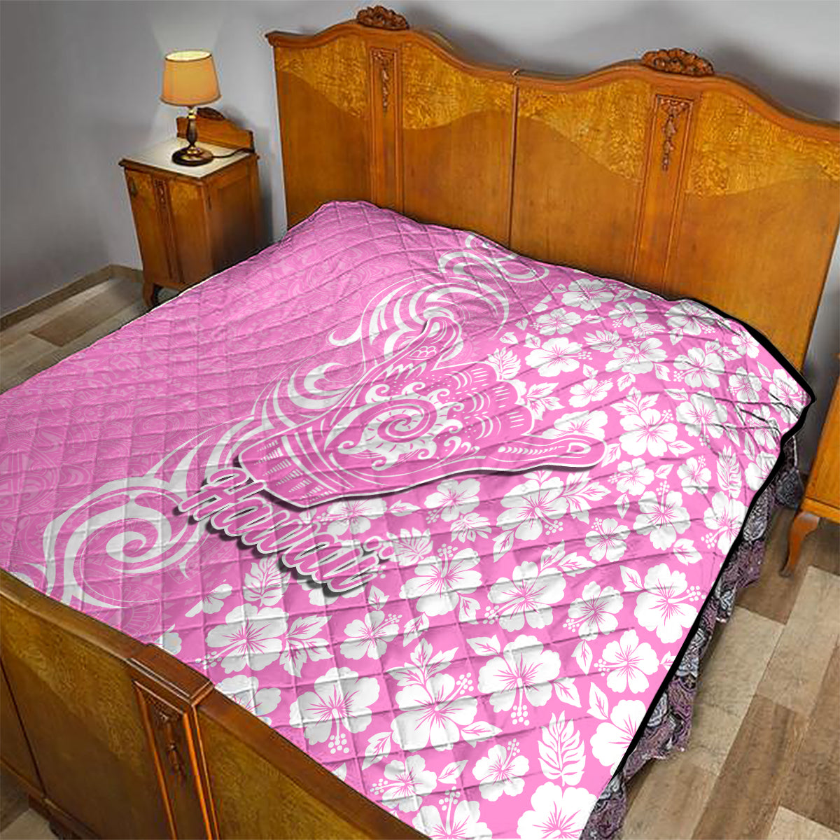 Hawaii Kauai Island Quilt Hibiscus Pattern Seamless Tribal Simple Pink LT03 - Polynesian Pride