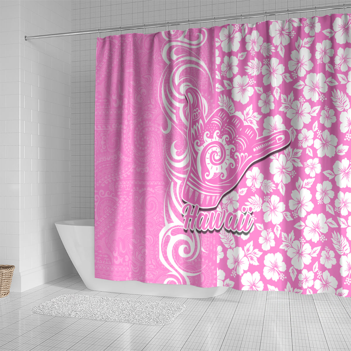 Hawaii Kauai Island Shower Curtain Hibiscus Pattern Seamless Tribal Simple Pink LT03 - Polynesian Pride