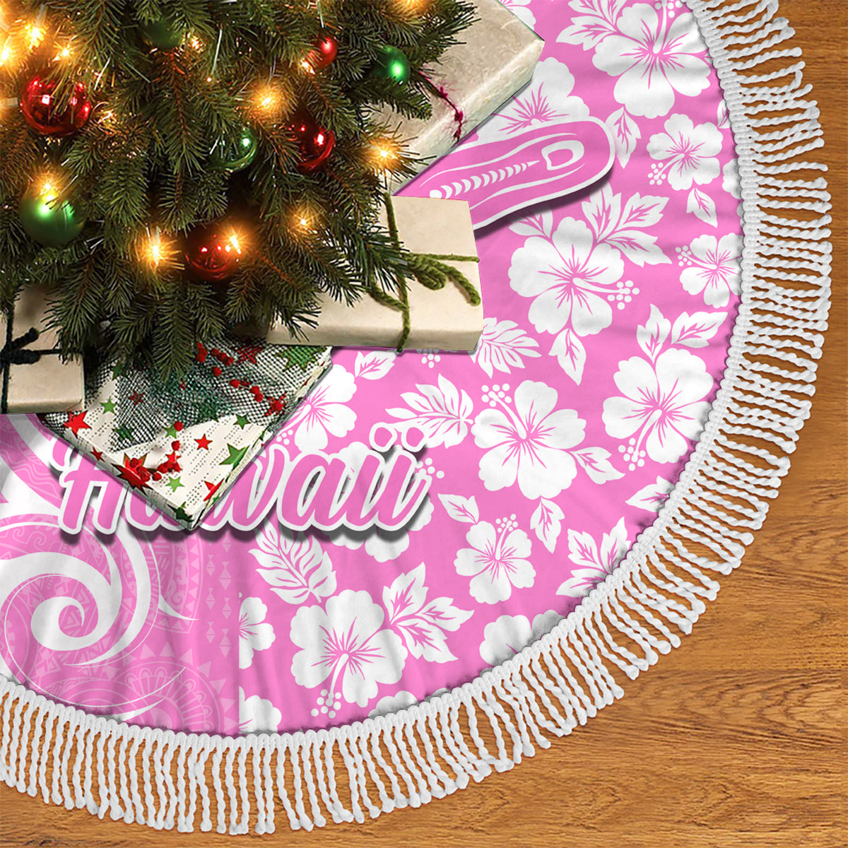 Hawaii Kauai Island Tree Skirt Hibiscus Pattern Seamless Tribal Simple Pink LT03 - Polynesian Pride