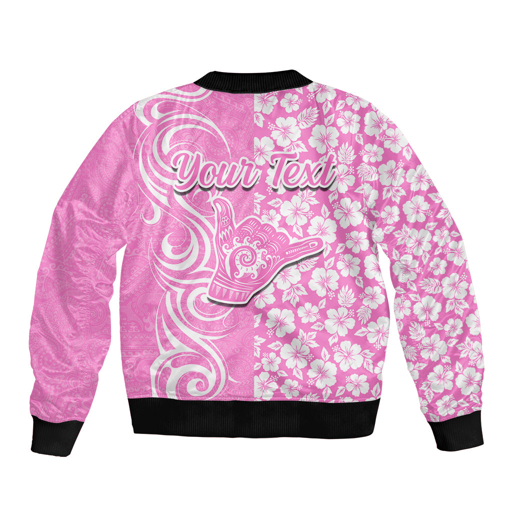 Custom Hawaii Kauai Island Bomber Jacket Hibiscus Pattern Seamless Tribal Simple Pink LT03 - Polynesian Pride