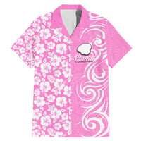 Custom Hawaii Kauai Island Family Matching Mermaid Dress and Hawaiian Shirt Hibiscus Pattern Seamless Tribal Simple Pink LT03 Dad's Shirt - Short Sleeve Pink - Polynesian Pride