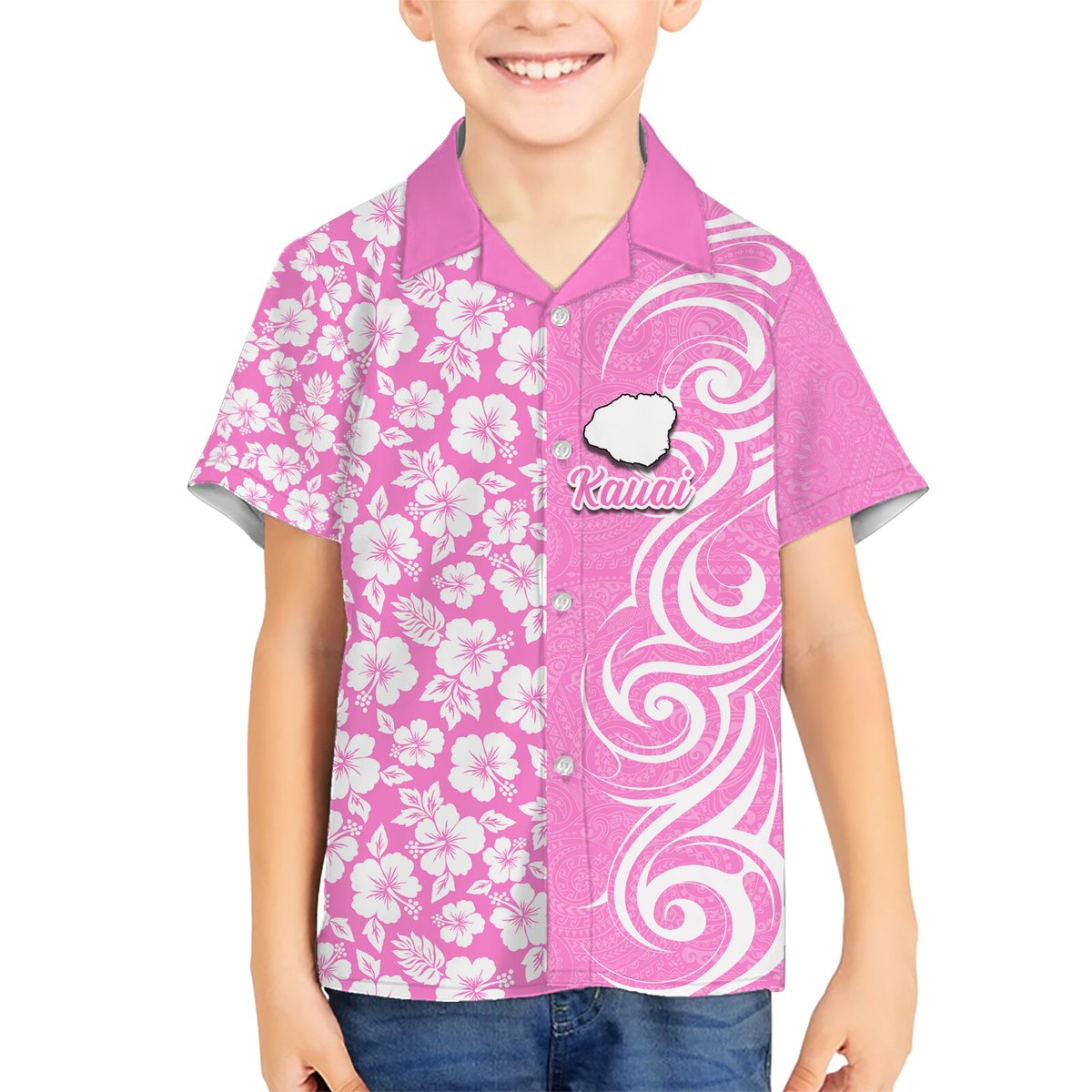 Custom Hawaii Kauai Island Hawaiian Shirt Hibiscus Pattern Seamless Tribal Simple Pink LT03 - Polynesian Pride