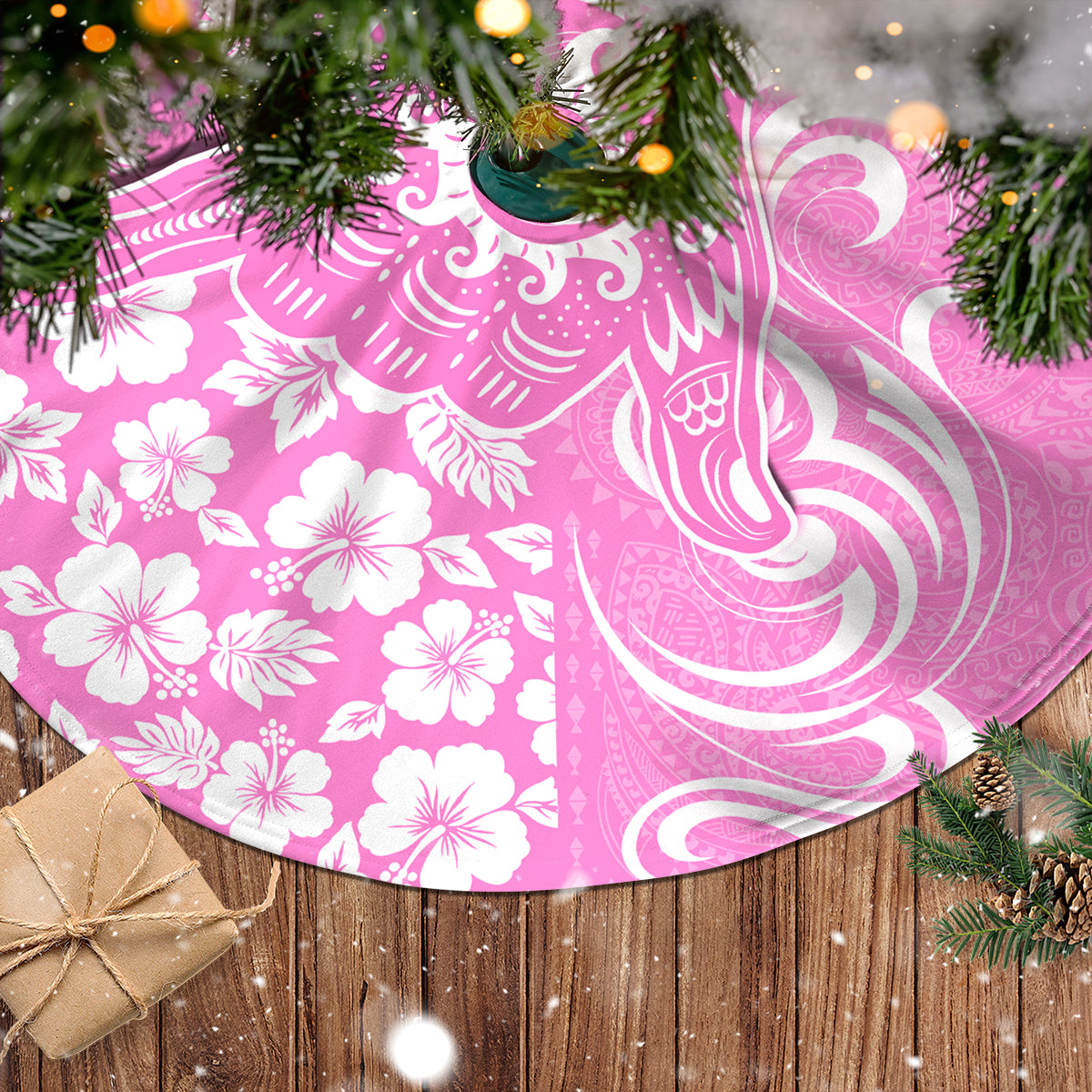 Custom Hawaii Kauai Island Tree Skirt Hibiscus Pattern Seamless Tribal Simple Pink LT03 - Polynesian Pride