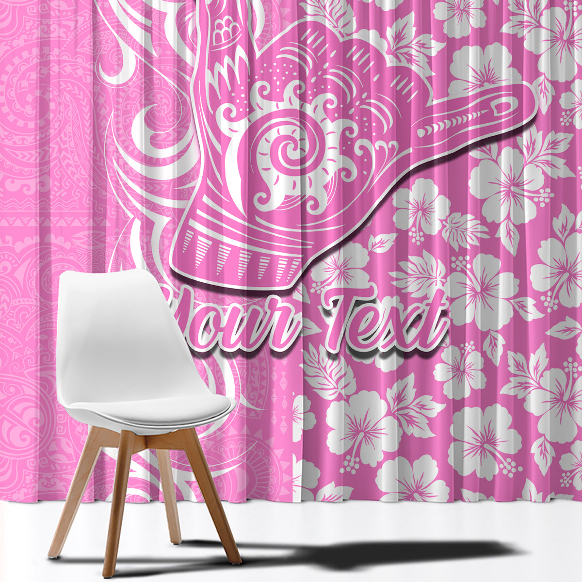 Custom Hawaii Kauai Island Window Curtain Hibiscus Pattern Seamless Tribal Simple Pink LT03 - Polynesian Pride