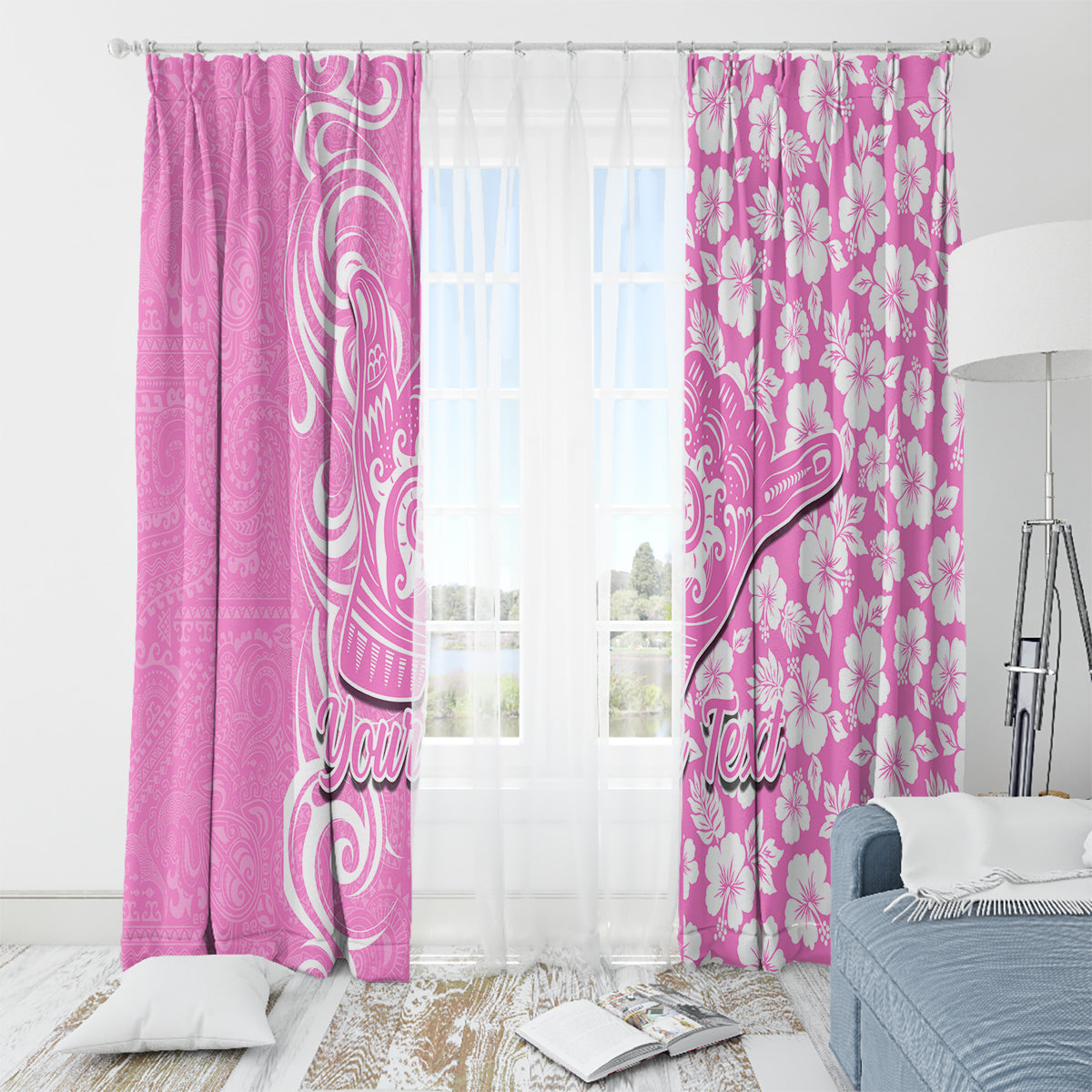 Custom Hawaii Kauai Island Window Curtain Hibiscus Pattern Seamless Tribal Simple Pink LT03 - Polynesian Pride