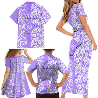 Hawaii Kauai Island Family Matching Short Sleeve Bodycon Dress and Hawaiian Shirt Hibiscus Pattern Seamless Tribal Simple Purple LT03 - Polynesian Pride