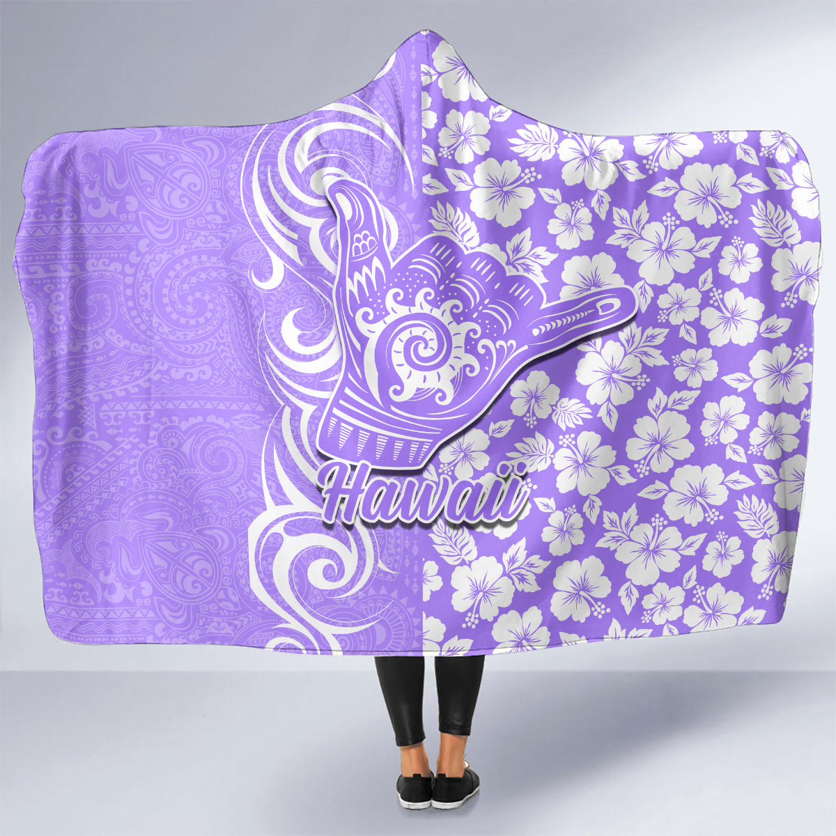 Hawaii Kauai Island Hooded Blanket Hibiscus Pattern Seamless Tribal Simple Purple LT03 - Polynesian Pride