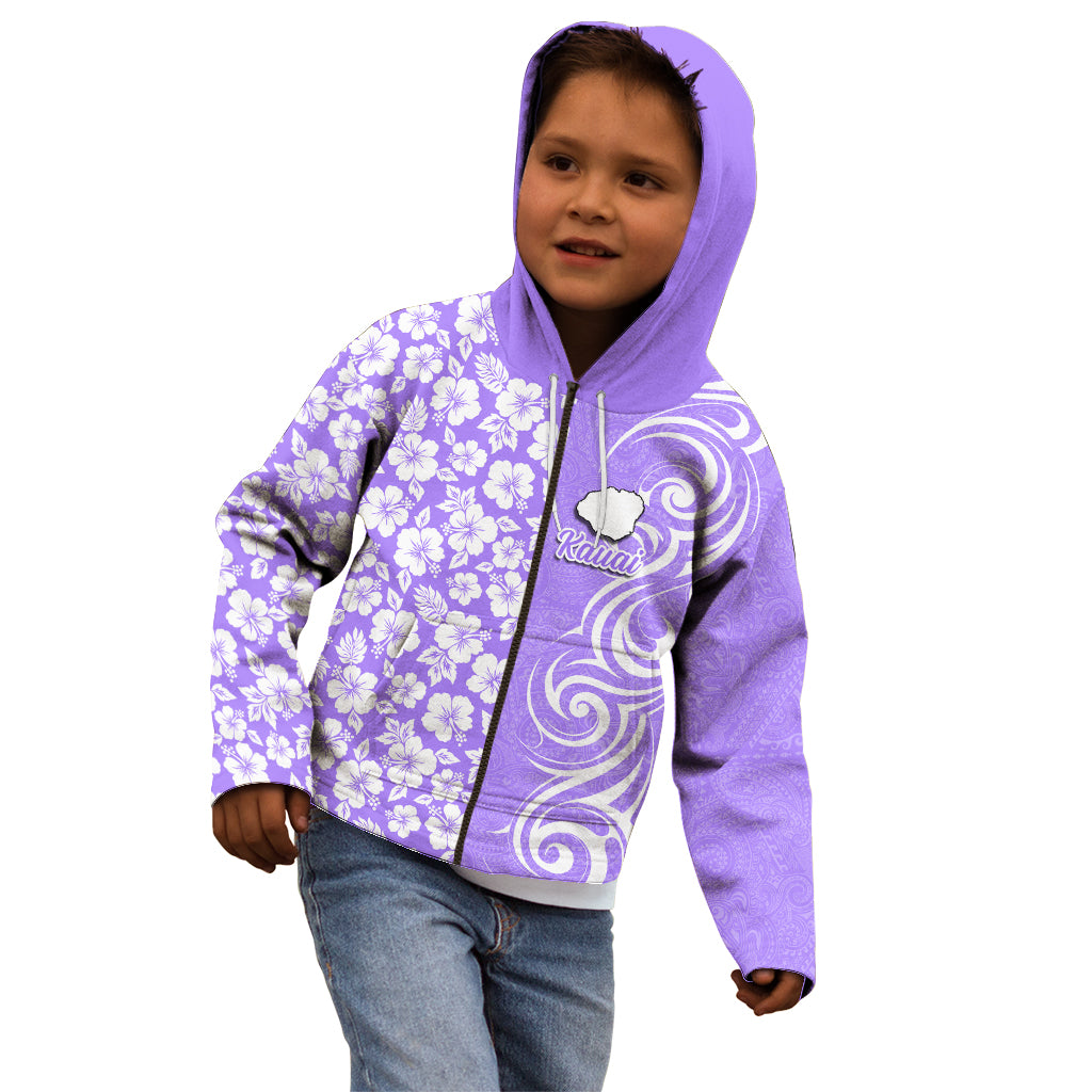 Hawaii Kauai Island Kid Hoodie Hibiscus Pattern Seamless Tribal Simple Purple LT03 - Polynesian Pride