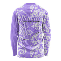 Hawaii Kauai Island Long Sleeve Shirt Hibiscus Pattern Seamless Tribal Simple Purple LT03 - Polynesian Pride