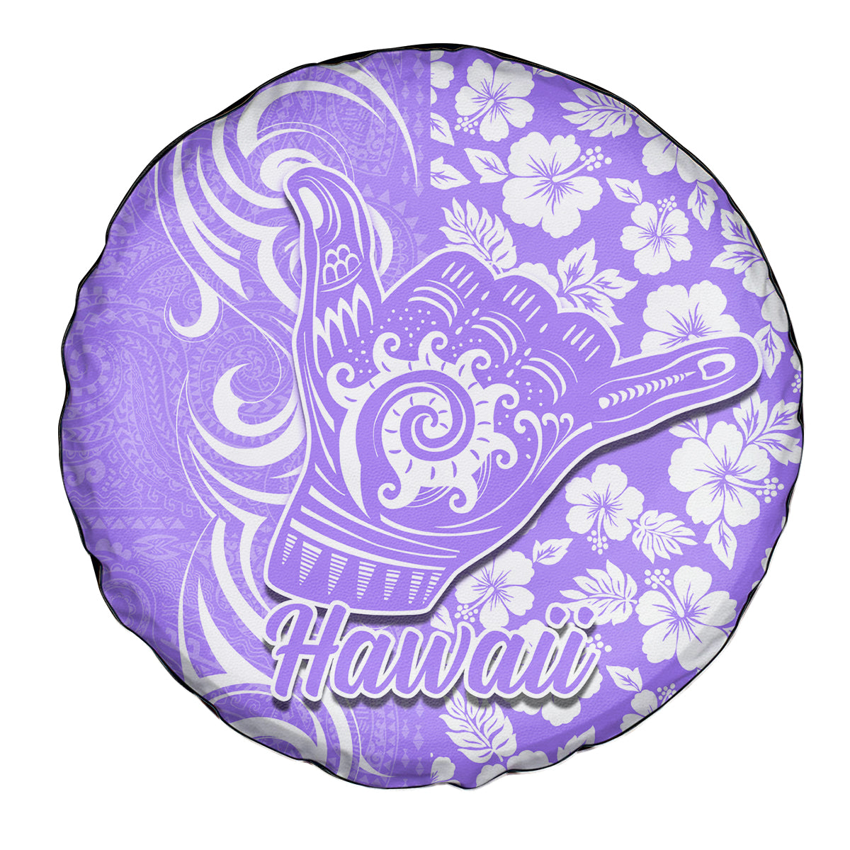 Hawaii Kauai Island Spare Tire Cover Hibiscus Pattern Seamless Tribal Simple Purple LT03 - Polynesian Pride
