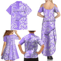 Custom Hawaii Kauai Island Family Matching Summer Maxi Dress and Hawaiian Shirt Hibiscus Pattern Seamless Tribal Simple Purple LT03 - Polynesian Pride