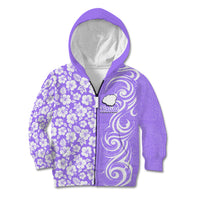 Custom Hawaii Kauai Island Kid Hoodie Hibiscus Pattern Seamless Tribal Simple Purple LT03 - Polynesian Pride