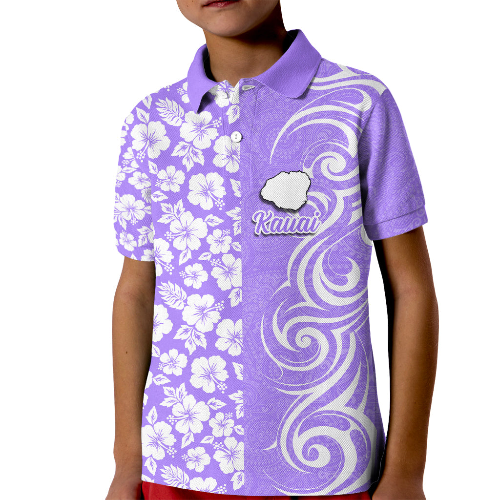 Custom Hawaii Kauai Island Kid Polo Shirt Hibiscus Pattern Seamless Tribal Simple Purple LT03 Kid Purple - Polynesian Pride