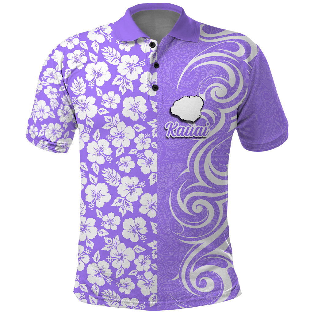 Custom Hawaii Kauai Island Polo Shirt Hibiscus Pattern Seamless Tribal Simple Purple LT03 Purple - Polynesian Pride