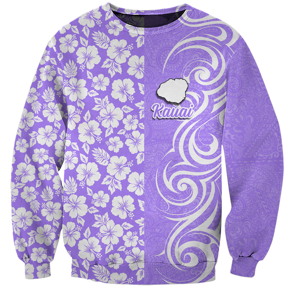 Custom Hawaii Kauai Island Sweatshirt Hibiscus Pattern Seamless Tribal Simple Purple LT03 Unisex Purple - Polynesian Pride