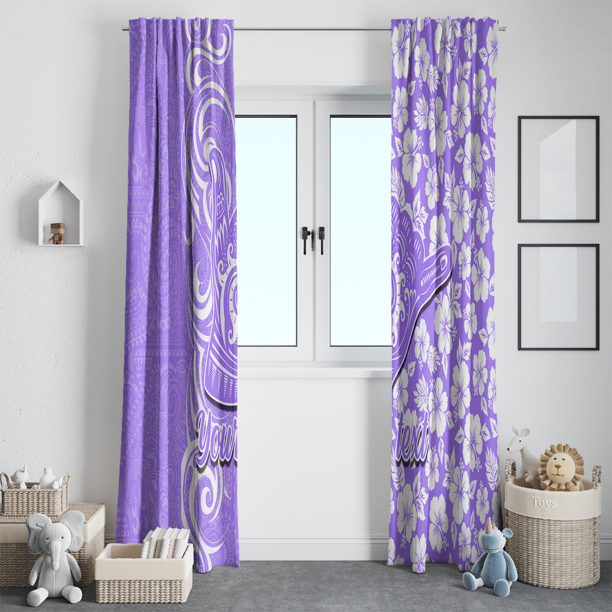 Custom Hawaii Kauai Island Window Curtain Hibiscus Pattern Seamless Tribal Simple Purple LT03 - Polynesian Pride