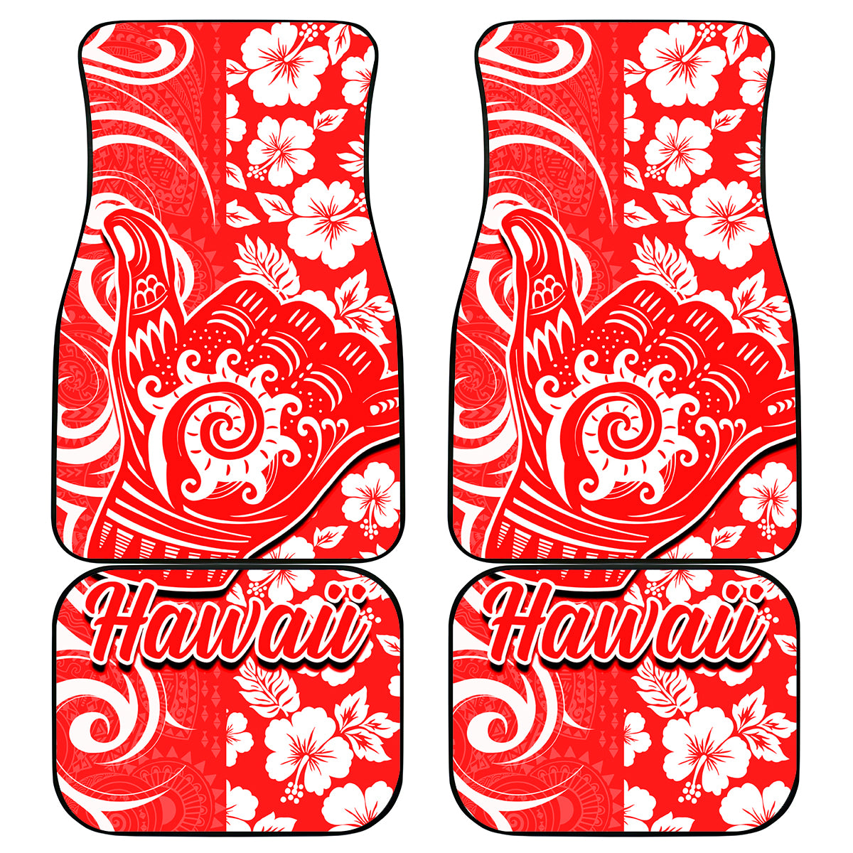 Hawaii Kauai Island Car Mats Hibiscus Pattern Seamless Tribal Simple Red LT03 Red - Polynesian Pride