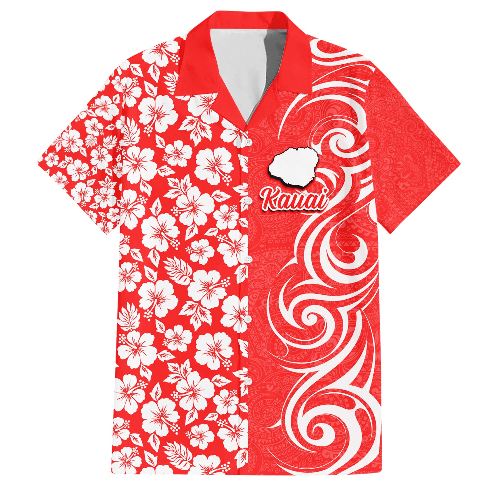 Hawaii Kauai Island Hawaiian Shirt Hibiscus Pattern Seamless Tribal Simple Red LT03 Red - Polynesian Pride