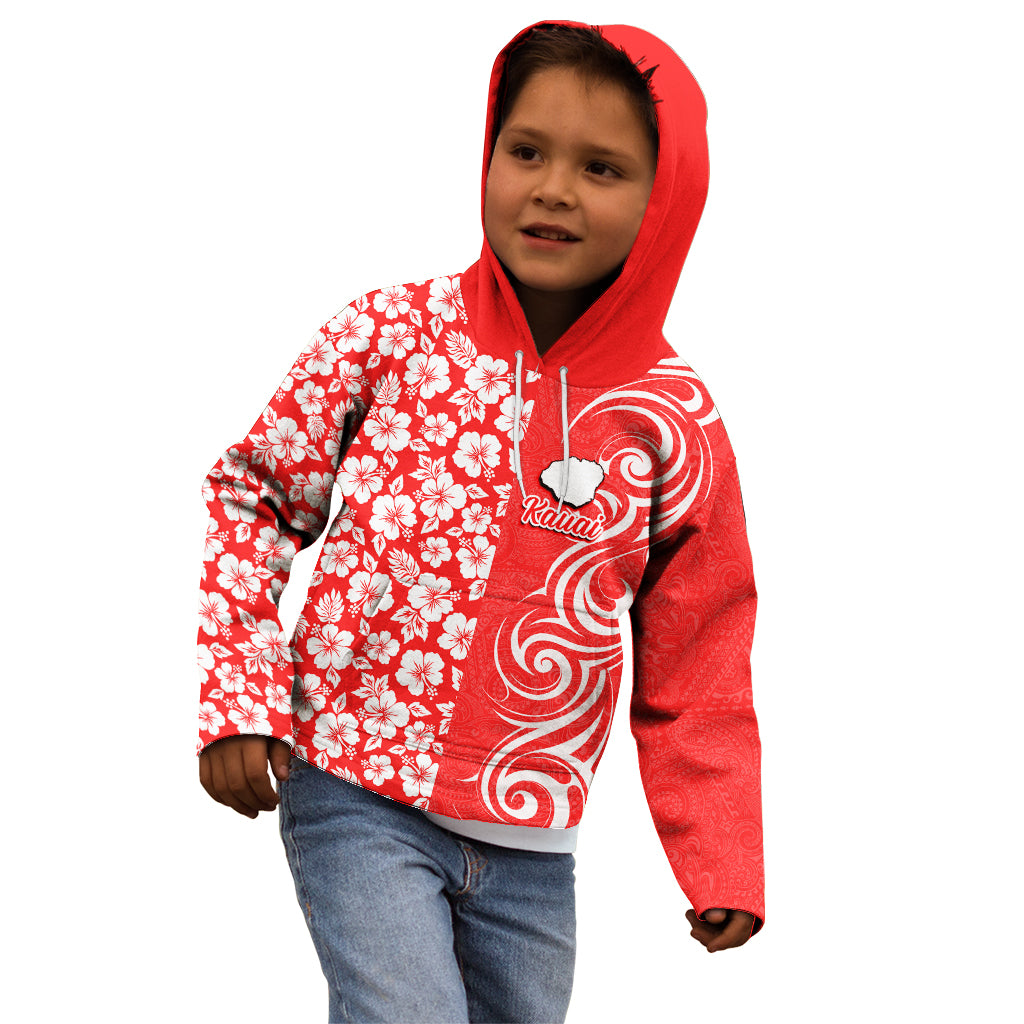 Hawaii Kauai Island Kid Hoodie Hibiscus Pattern Seamless Tribal Simple Red LT03 - Polynesian Pride