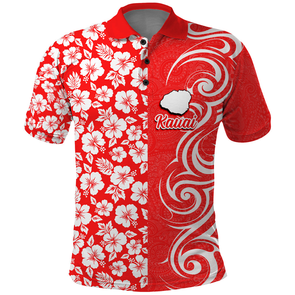 Hawaii Kauai Island Polo Shirt Hibiscus Pattern Seamless Tribal Simple Red LT03 Red - Polynesian Pride