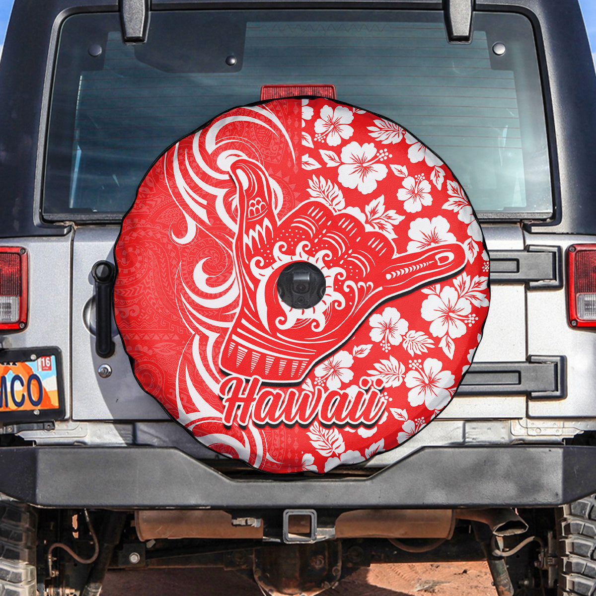 Hawaii Kauai Island Spare Tire Cover Hibiscus Pattern Seamless Tribal Simple Red LT03 - Polynesian Pride