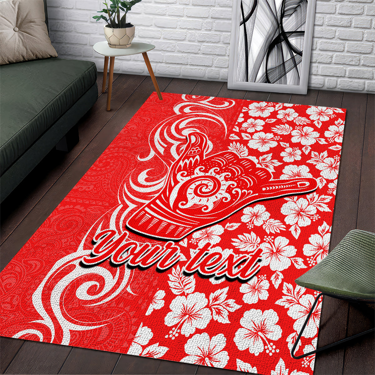 Custom Hawaii Kauai Island Area Rug Hibiscus Pattern Seamless Tribal Simple Red LT03 Red - Polynesian Pride