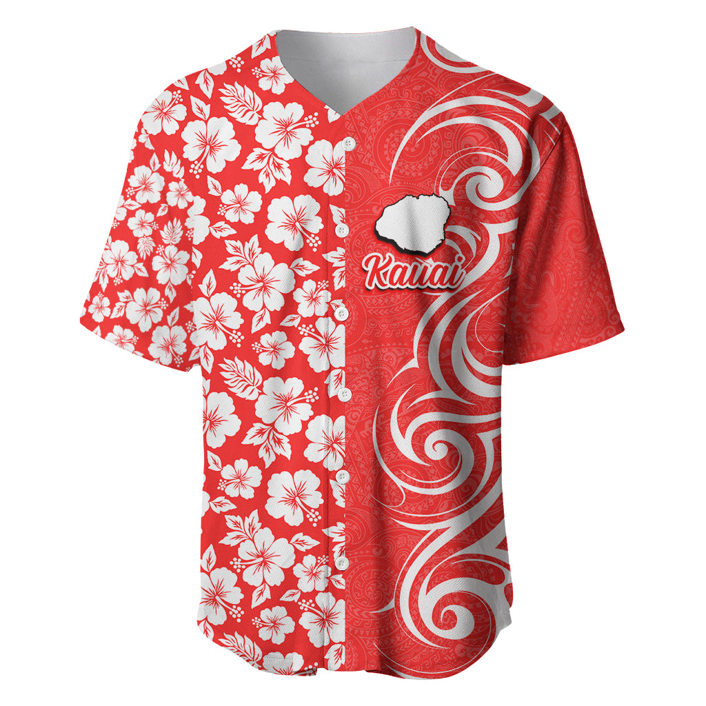 Custom Hawaii Kauai Island Baseball Jersey Hibiscus Pattern Seamless Tribal Simple Red LT03 Red - Polynesian Pride