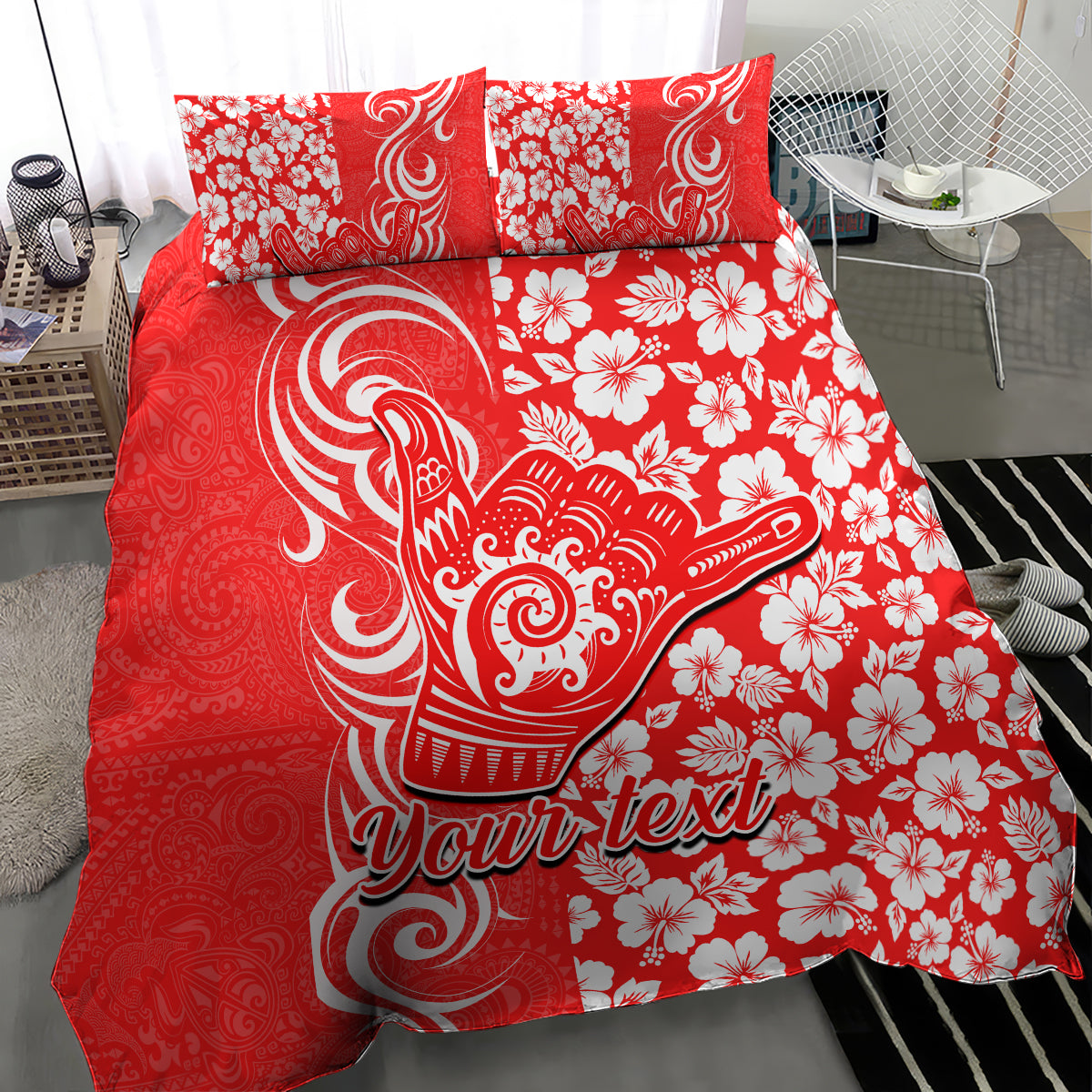 Custom Hawaii Kauai Island Bedding Set Hibiscus Pattern Seamless Tribal Simple Red LT03 - Polynesian Pride