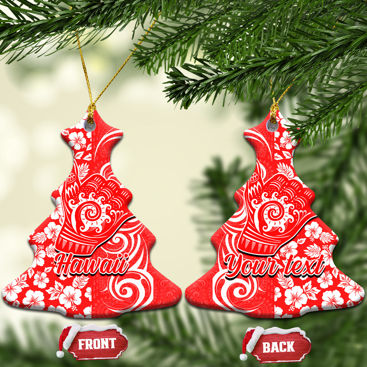 Custom Hawaii Kauai Island Ceramic Ornament Hibiscus Pattern Seamless Tribal Simple Red LT03 - Polynesian Pride