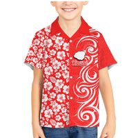 Custom Hawaii Kauai Island Family Matching Mermaid Dress and Hawaiian Shirt Hibiscus Pattern Seamless Tribal Simple Red LT03 Son's Shirt Red - Polynesian Pride