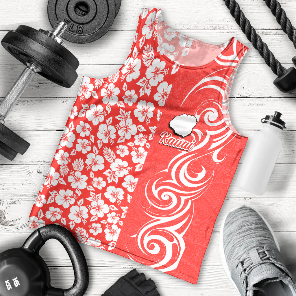 Custom Hawaii Kauai Island Men Tank Top Hibiscus Pattern Seamless Tribal Simple Red LT03 Red - Polynesian Pride