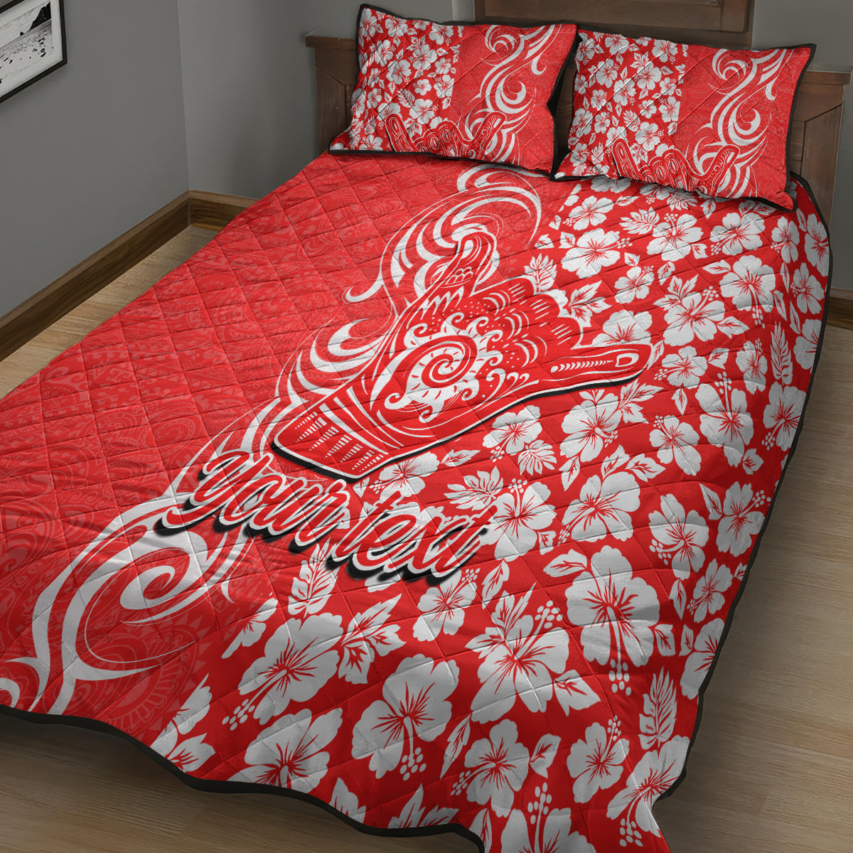 Custom Hawaii Kauai Island Quilt Bed Set Hibiscus Pattern Seamless Tribal Simple Red LT03 - Polynesian Pride