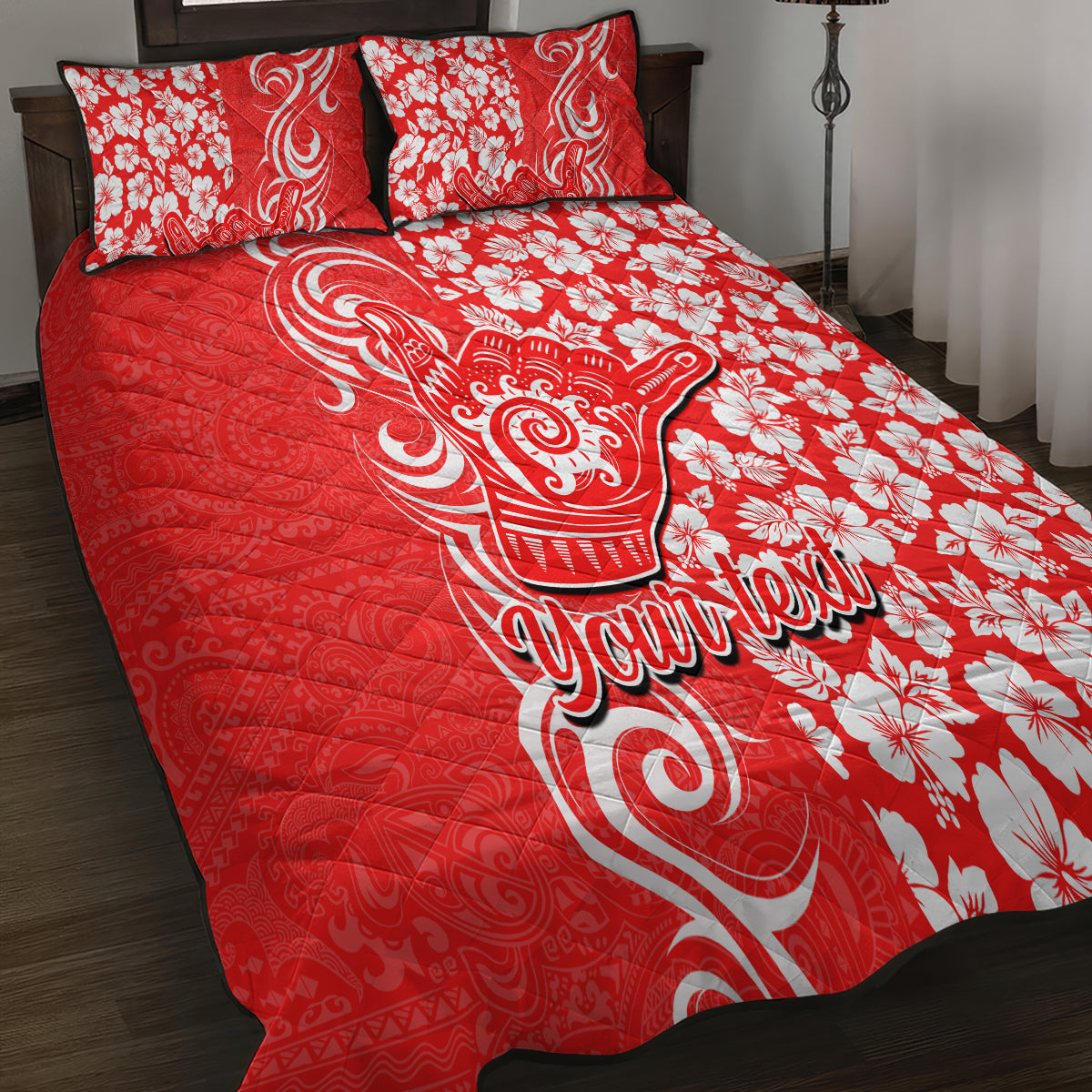 Custom Hawaii Kauai Island Quilt Bed Set Hibiscus Pattern Seamless Tribal Simple Red LT03 - Polynesian Pride