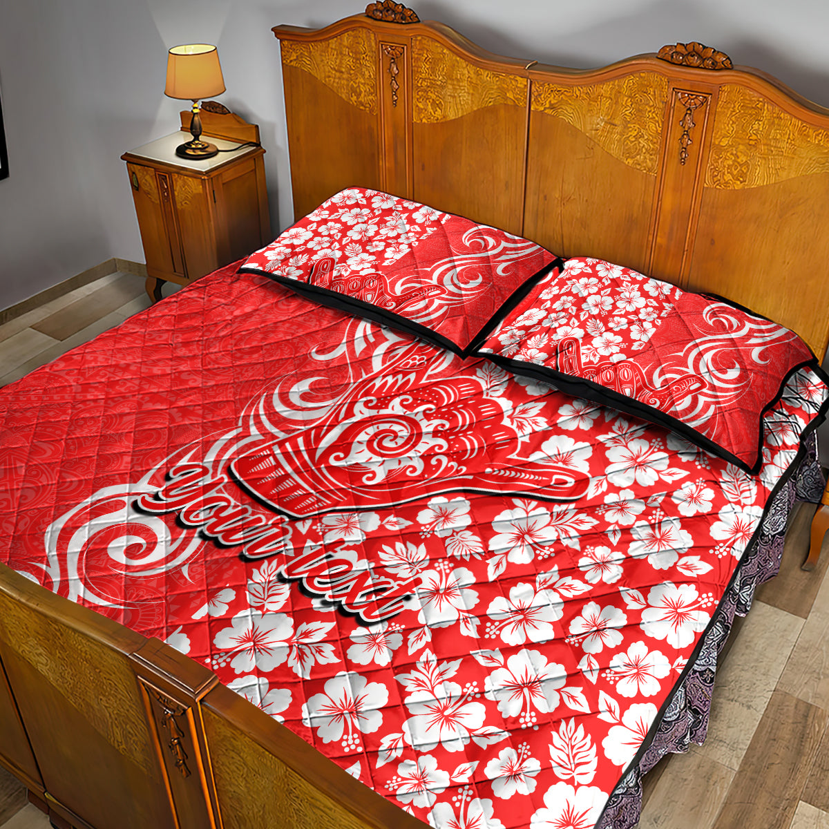 Custom Hawaii Kauai Island Quilt Bed Set Hibiscus Pattern Seamless Tribal Simple Red LT03 - Polynesian Pride