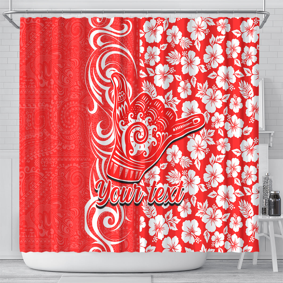 Custom Hawaii Kauai Island Shower Curtain Hibiscus Pattern Seamless Tribal Simple Red LT03 - Polynesian Pride