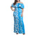 Hawaii Kauai Island Family Matching Off Shoulder Maxi Dress and Hawaiian Shirt Hibiscus Pattern Seamless Tribal Simple Blue LT03 Mom's Dress Blue - Polynesian Pride