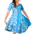 Hawaii Kauai Island Family Matching Off Shoulder Short Dress and Hawaiian Shirt Hibiscus Pattern Seamless Tribal Simple Blue LT03 Daughter's Dress Blue - Polynesian Pride