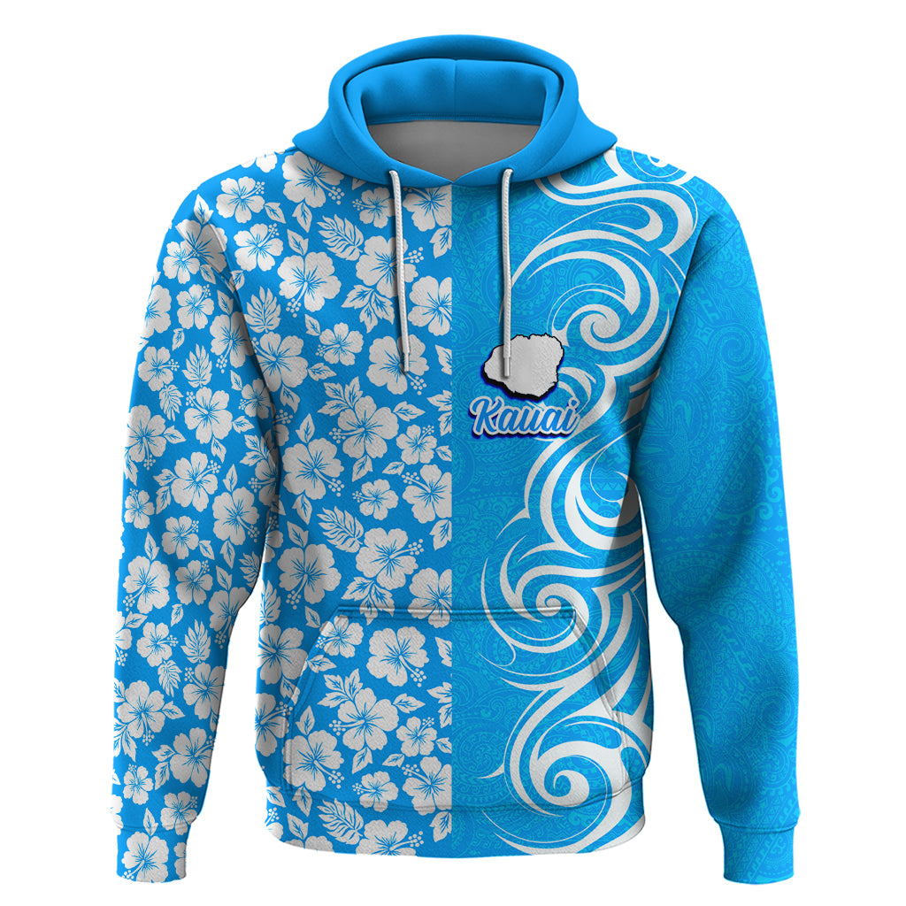 Hawaii Kauai Island Hoodie Hibiscus Pattern Seamless Tribal Simple Blue LT03 Pullover Hoodie Blue - Polynesian Pride